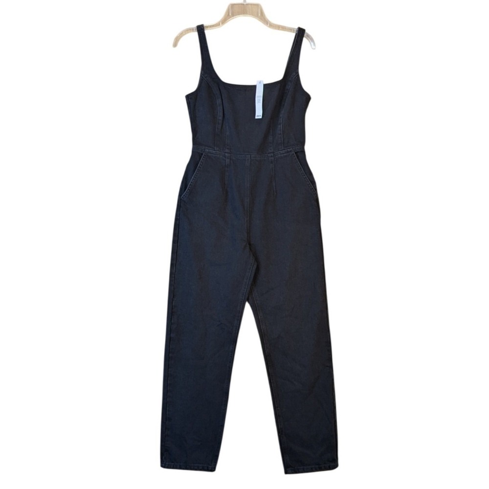ASOS Black Denim Jumpsuit 6 Boho Festival Western Minimalist Tapered Leg NWT